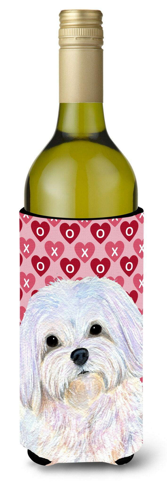 Maltese Hearts Love and Valentine&#39;s Day Portrait Wine Bottle Beverage Insulator Beverage Insulator Hugger by Caroline&#39;s Treasures