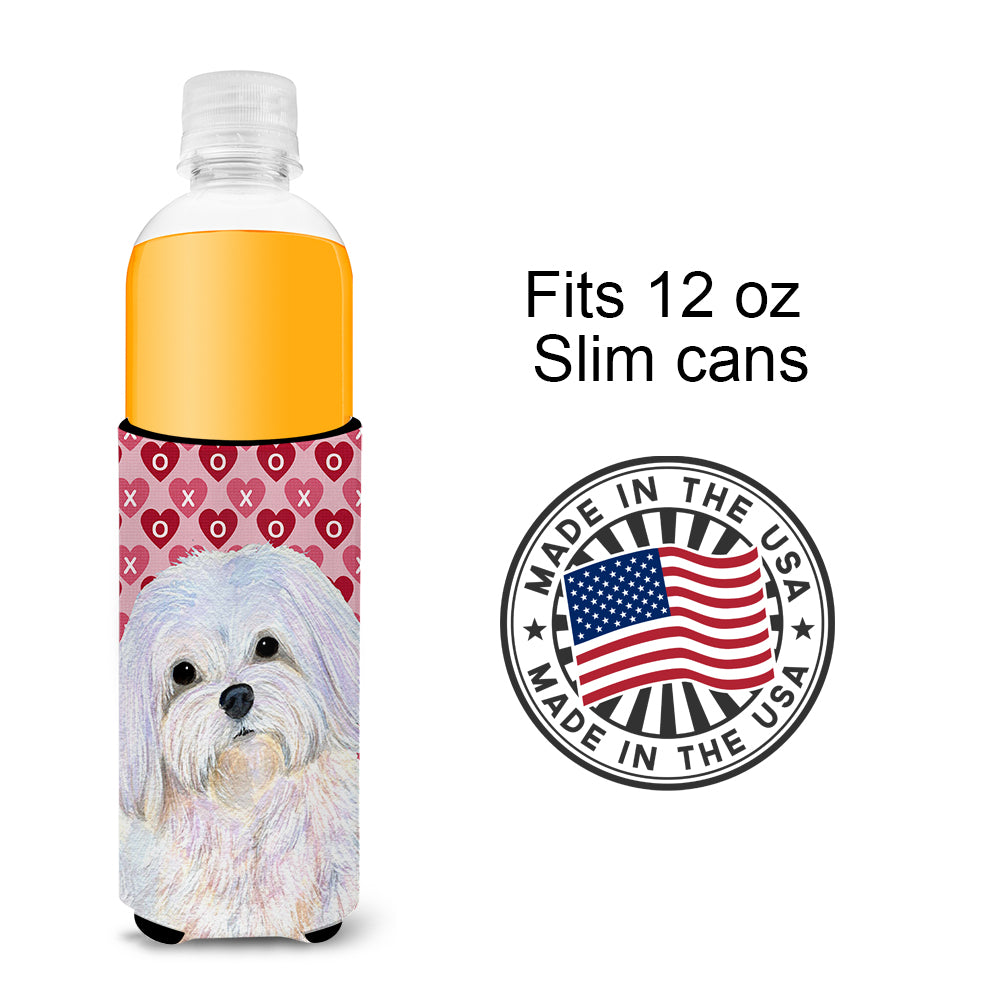 Maltese Hearts Love and Valentine's Day Portrait Ultra Beverage Insulators for slim cans SS4482MUK.