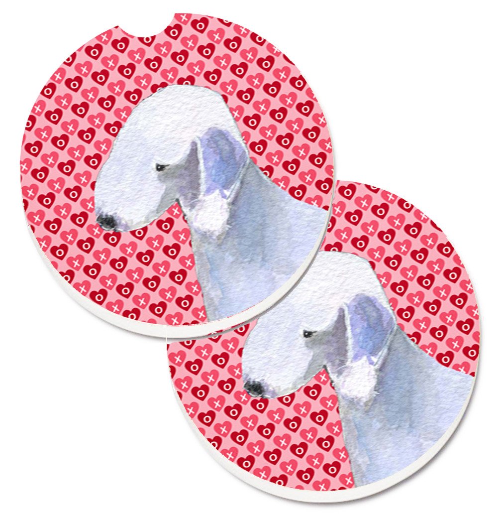 Bedlington Terrier Hearts Love and Valentine&#39;s Day Portrait Set of 2 Cup Holder Car Coasters SS4483CARC by Caroline&#39;s Treasures