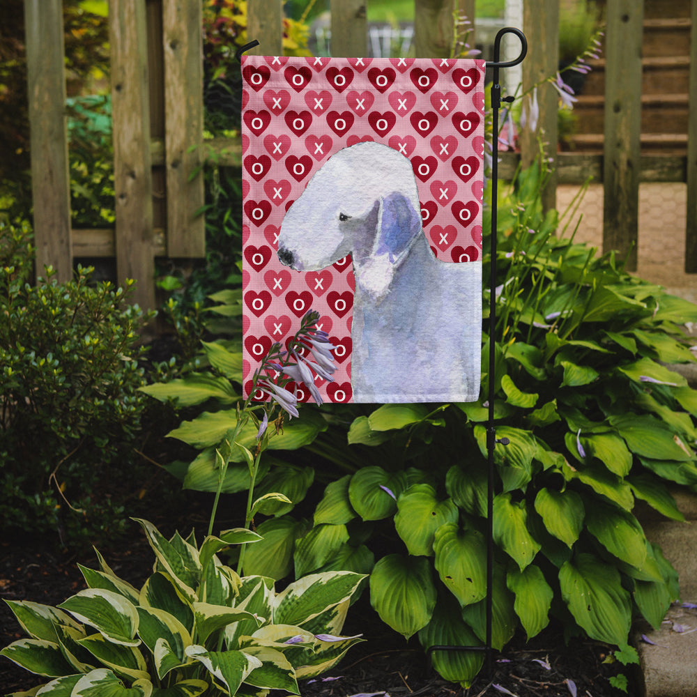 Bedlington Terrier Hearts Love and Valentine's Day Portrait Flag Garden Size.