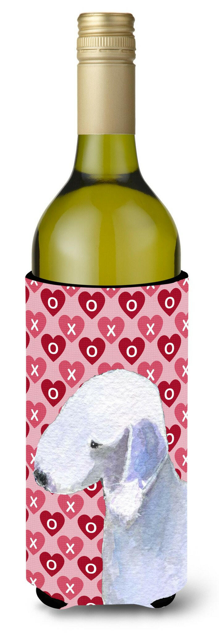 Bedlington Terrier Hearts Love Valentine&#39;s Day  Wine Bottle Beverage Insulator Beverage Insulator Hugger by Caroline&#39;s Treasures