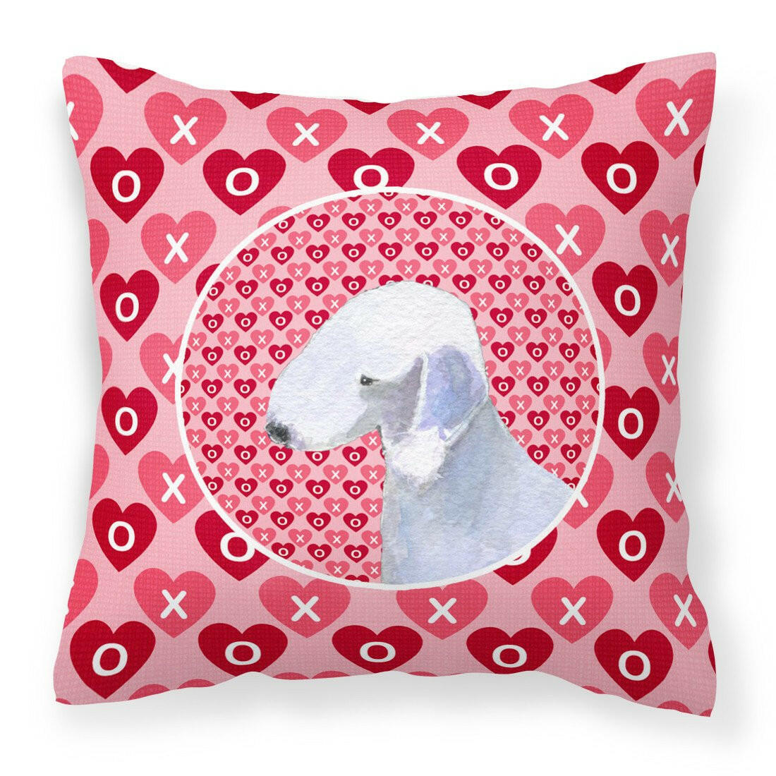 Bedlington Terrier Hearts Love and Valentine&#39;s Day Portrait Fabric Decorative Pillow SS4483PW1414 by Caroline&#39;s Treasures