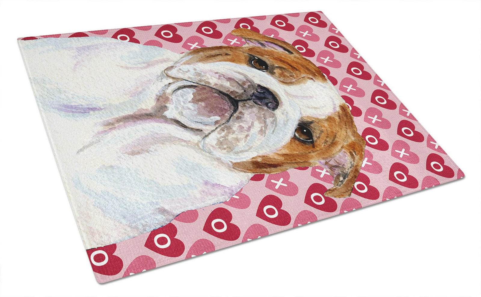 Bulldog English Hearts Love and Valentine's Day Glass Cutting Board Large by Caroline's Treasures