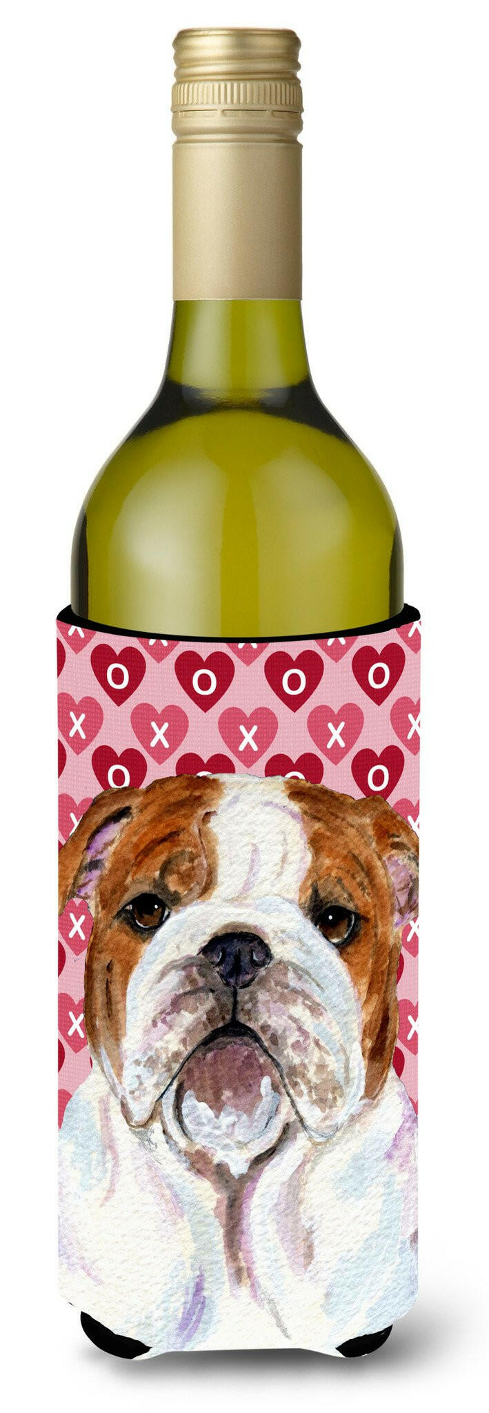 Bulldog English Hearts Love Valentine&#39;s Day Wine Bottle Beverage Insulator Beverage Insulator Hugger by Caroline&#39;s Treasures