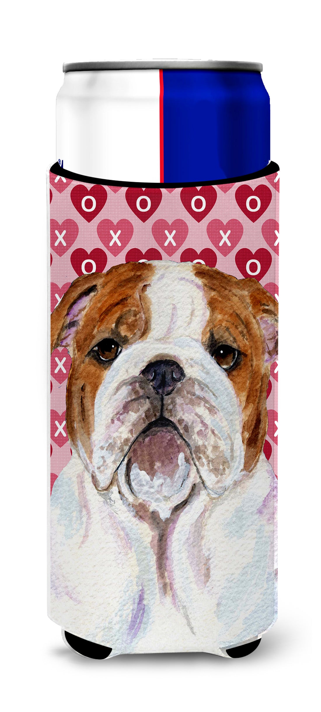 Bulldog English Hearts Love Valentine&#39;s Day Ultra Beverage Insulators for slim cans SS4484MUK.