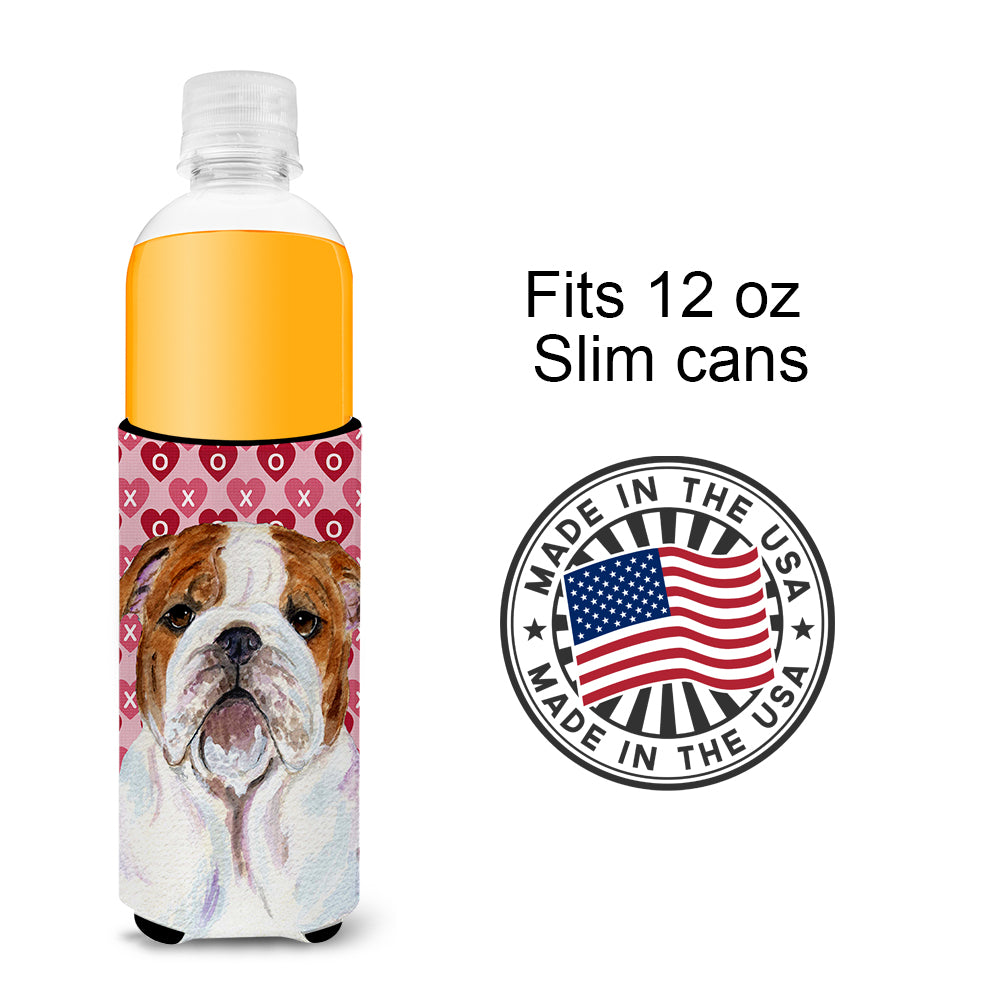 Bulldog English Hearts Love Valentine's Day Ultra Beverage Insulators for slim cans SS4484MUK.