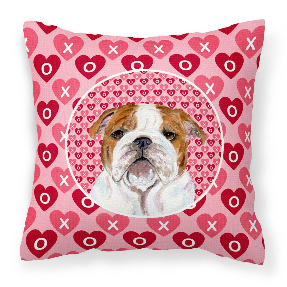 Bulldog English Hearts Love Valentine&#39;s Day Fabric Decorative Pillow SS4484PW1414 by Caroline&#39;s Treasures