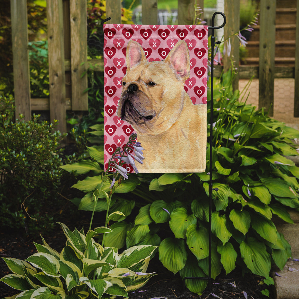 French Bulldog Hearts Love and Valentine's Day Portrait Flag Garden Size.