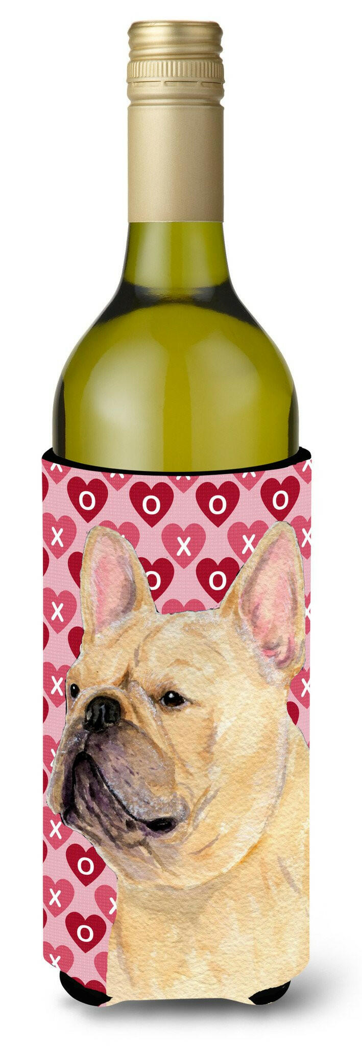 French Bulldog Hearts Love  Valentine&#39;s Day Portrait Wine Bottle Beverage Insulator Beverage Insulator Hugger by Caroline&#39;s Treasures