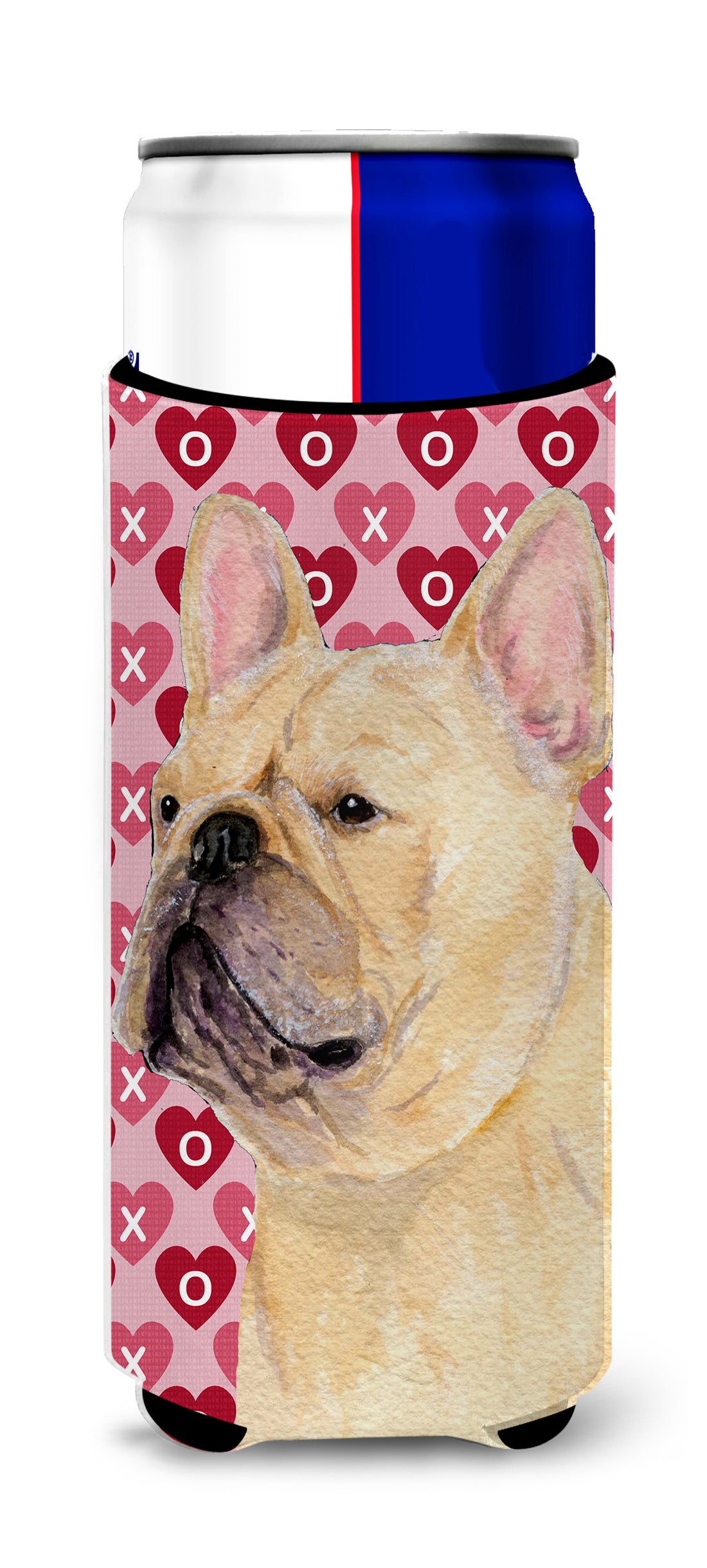 French Bulldog Hearts Love and Valentine&#39;s Day Portrait Ultra Beverage Insulators for slim cans SS4485MUK.