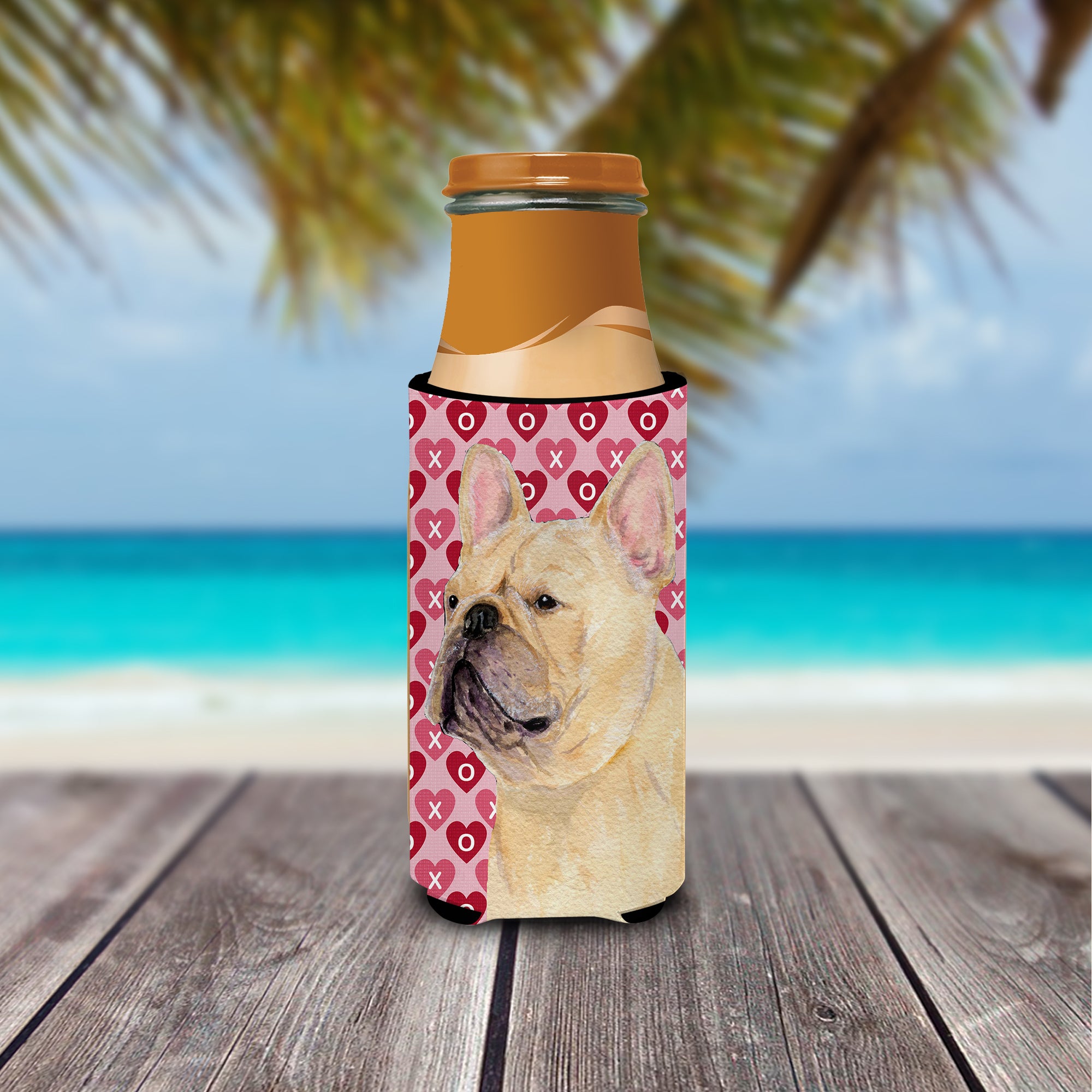 French Bulldog Hearts Love and Valentine's Day Portrait Ultra Beverage Insulators for slim cans SS4485MUK.