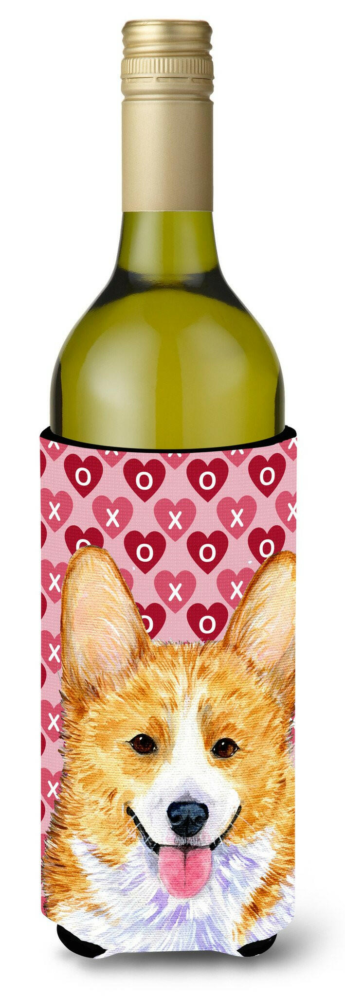 Corgi Hearts Love and Valentine&#39;s Day Portrait Wine Bottle Beverage Insulator Beverage Insulator Hugger by Caroline&#39;s Treasures