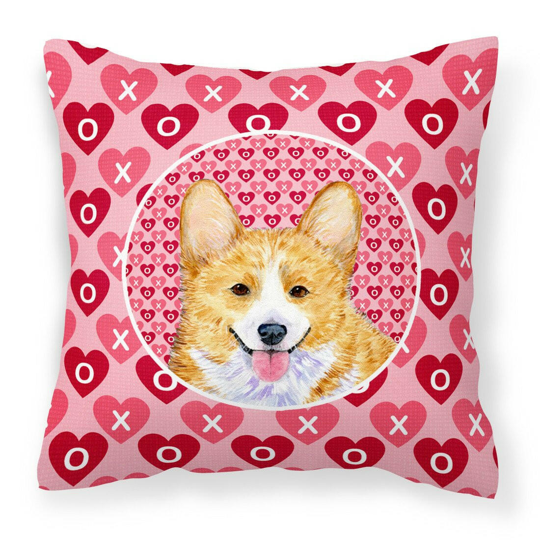 Corgi Hearts Love and Valentine&#39;s Day Portrait Fabric Decorative Pillow SS4486PW1414 by Caroline&#39;s Treasures