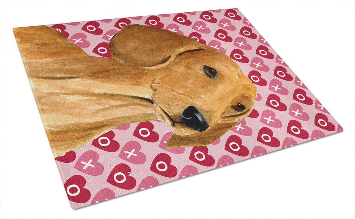 Dachshund Hearts Love and Valentine&#39;s Day Portrait Glass Cutting Board Large by Caroline&#39;s Treasures