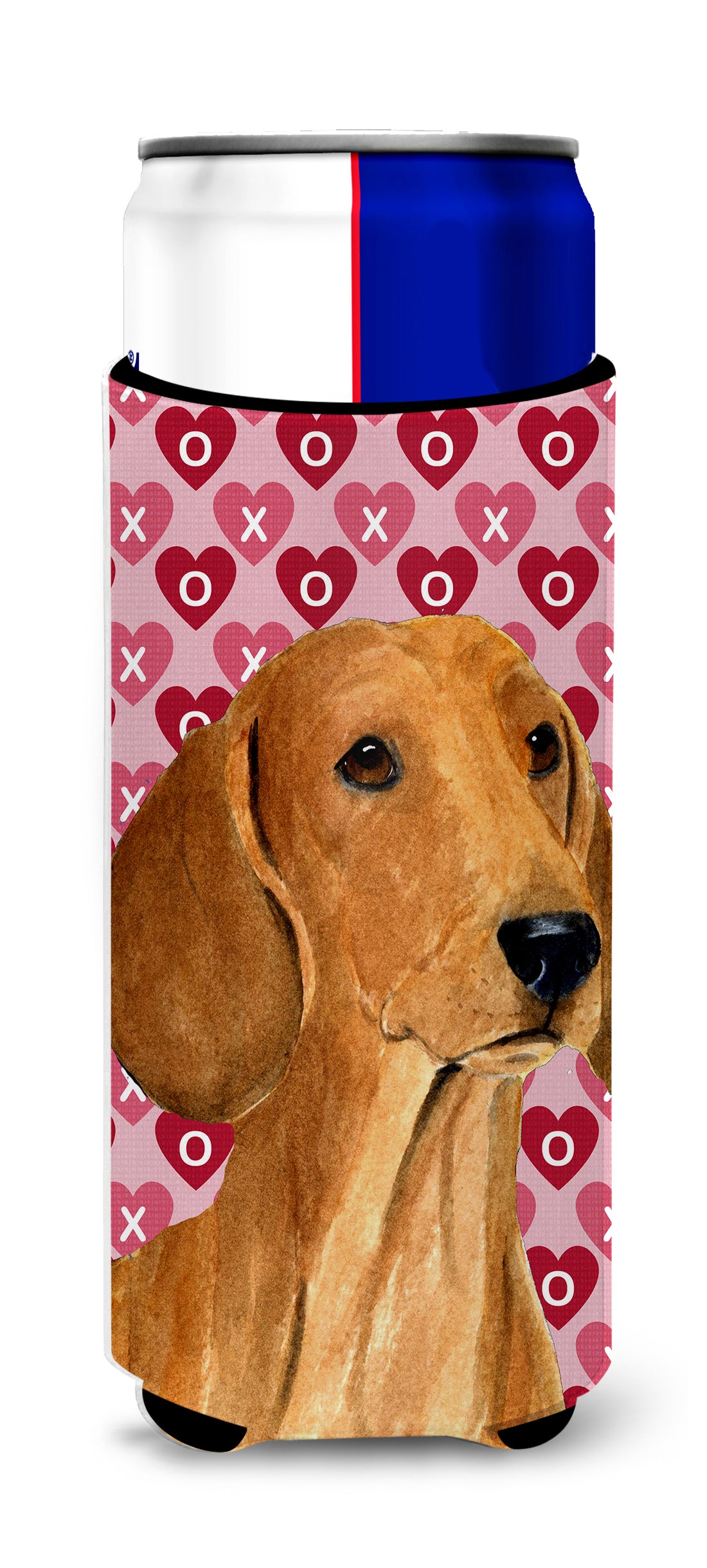 Dachshund Hearts Love and Valentine&#39;s Day Portrait Ultra Beverage Insulators for slim cans SS4487MUK.