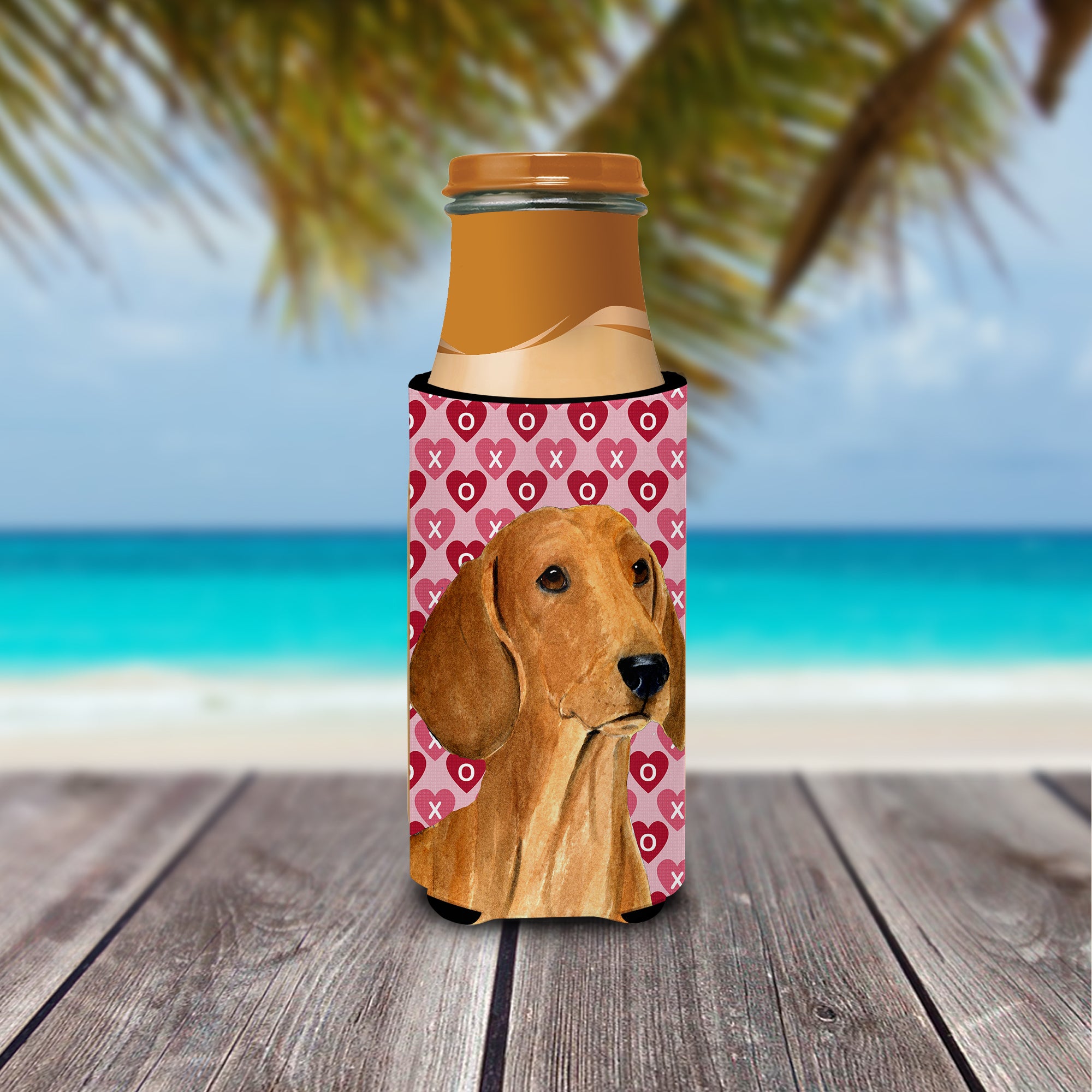 Dachshund Hearts Love and Valentine's Day Portrait Ultra Beverage Insulators for slim cans SS4487MUK.