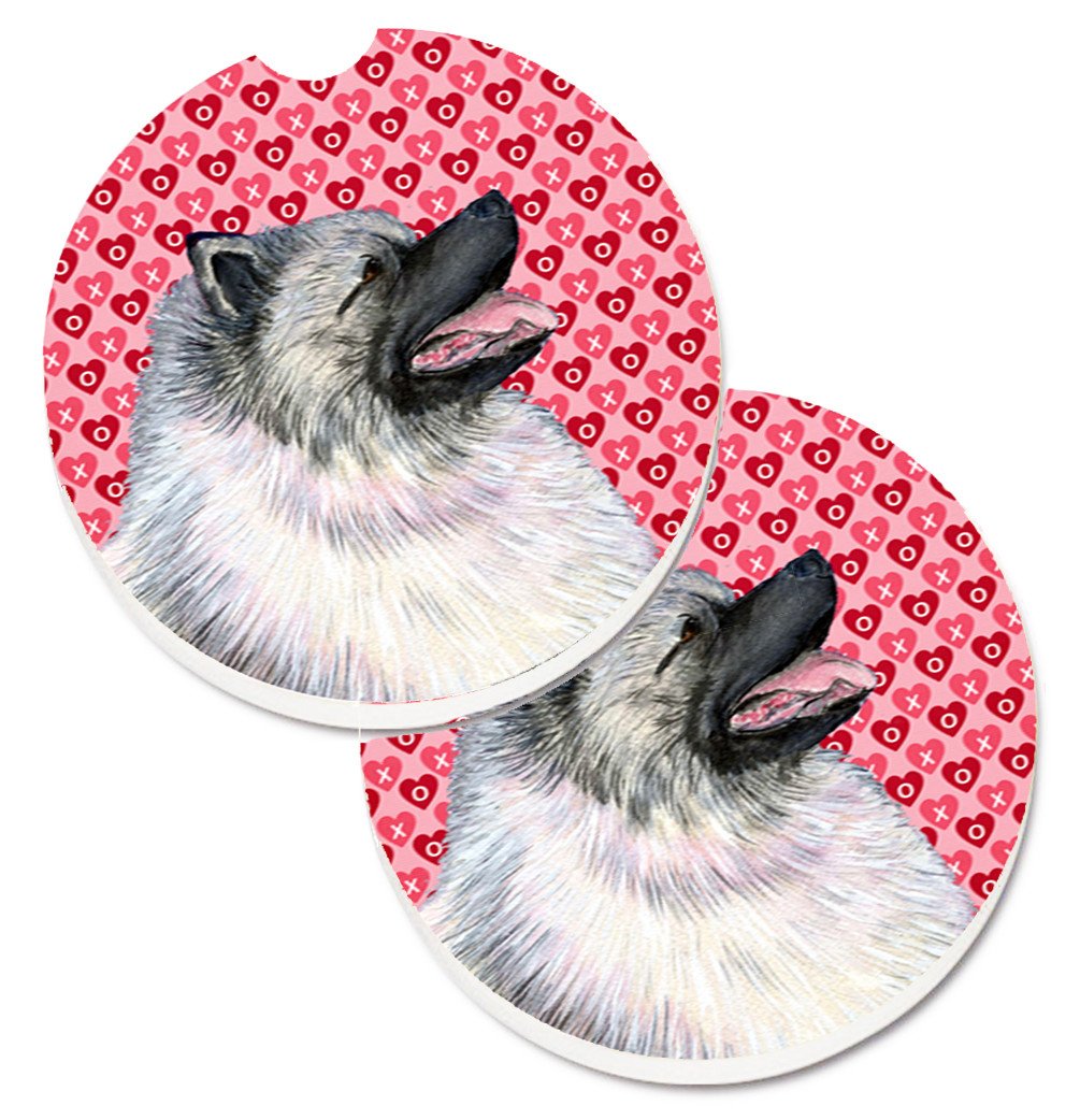 Keeshond Hearts Love and Valentine&#39;s Day Portrait Set of 2 Cup Holder Car Coasters SS4488CARC by Caroline&#39;s Treasures