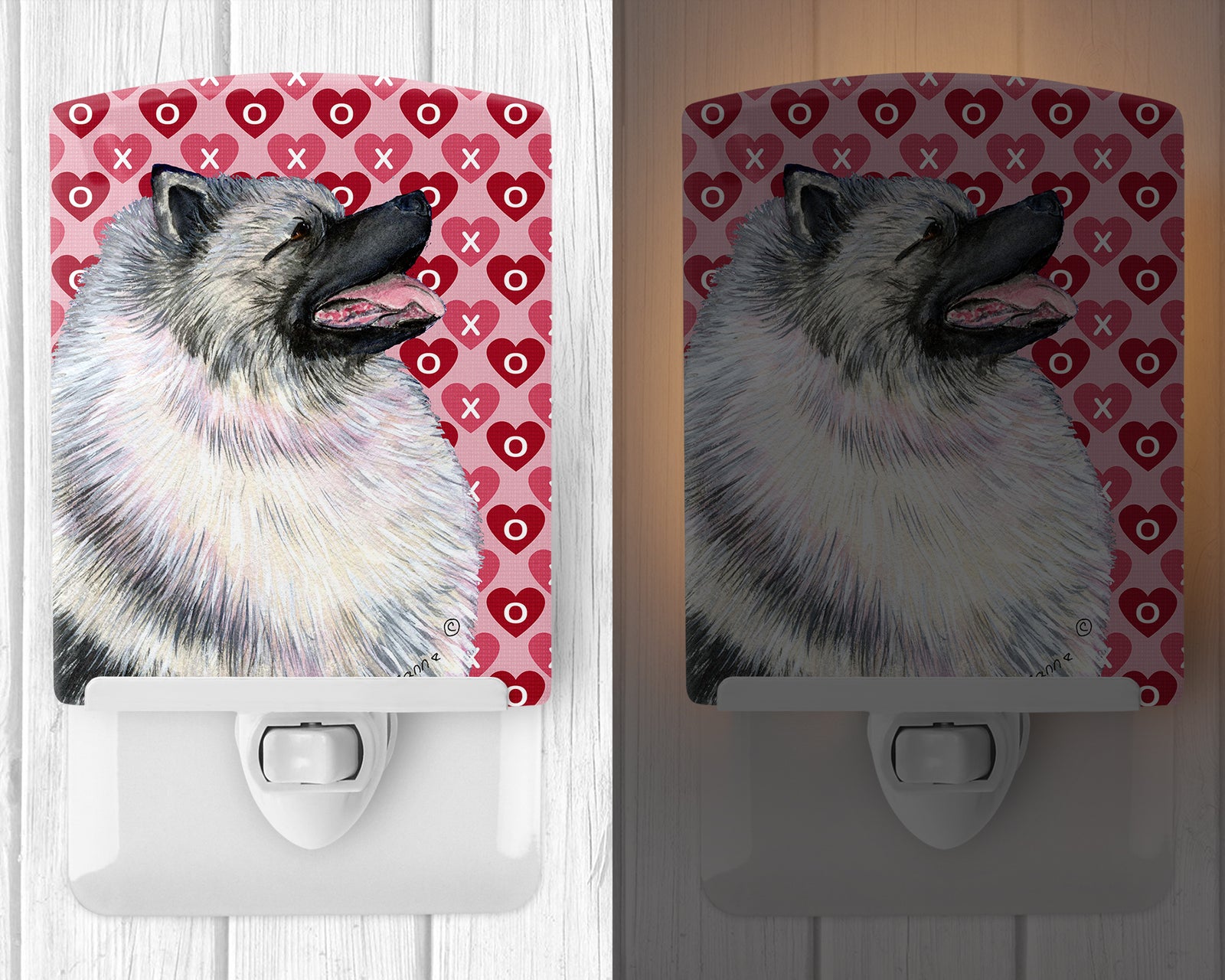 Caroline's Treasures Keeshond Hearts Love and Valentine's Day Portrait Ceramic Night Light SS4488CNL