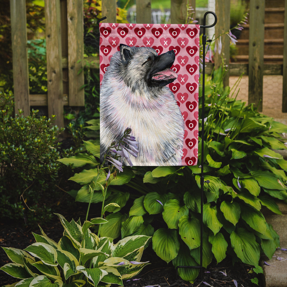 Keeshond Hearts Love and Valentine's Day Portrait Flag Garden Size.
