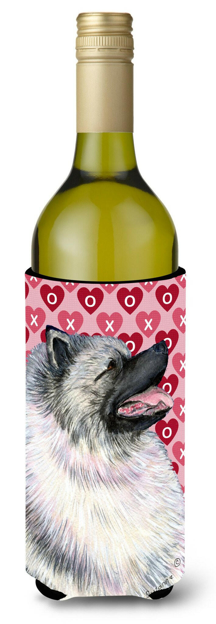 Keeshond Hearts Love and Valentine&#39;s Day Portrait Wine Bottle Beverage Insulator Beverage Insulator Hugger by Caroline&#39;s Treasures