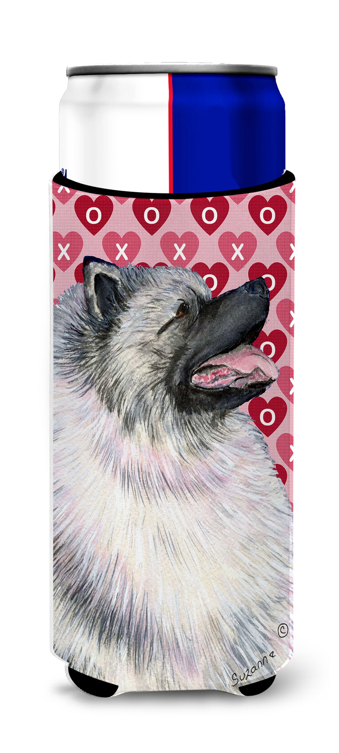 Keeshond Hearts Love and Valentine&#39;s Day Portrait Ultra Beverage Insulators for slim cans SS4488MUK.