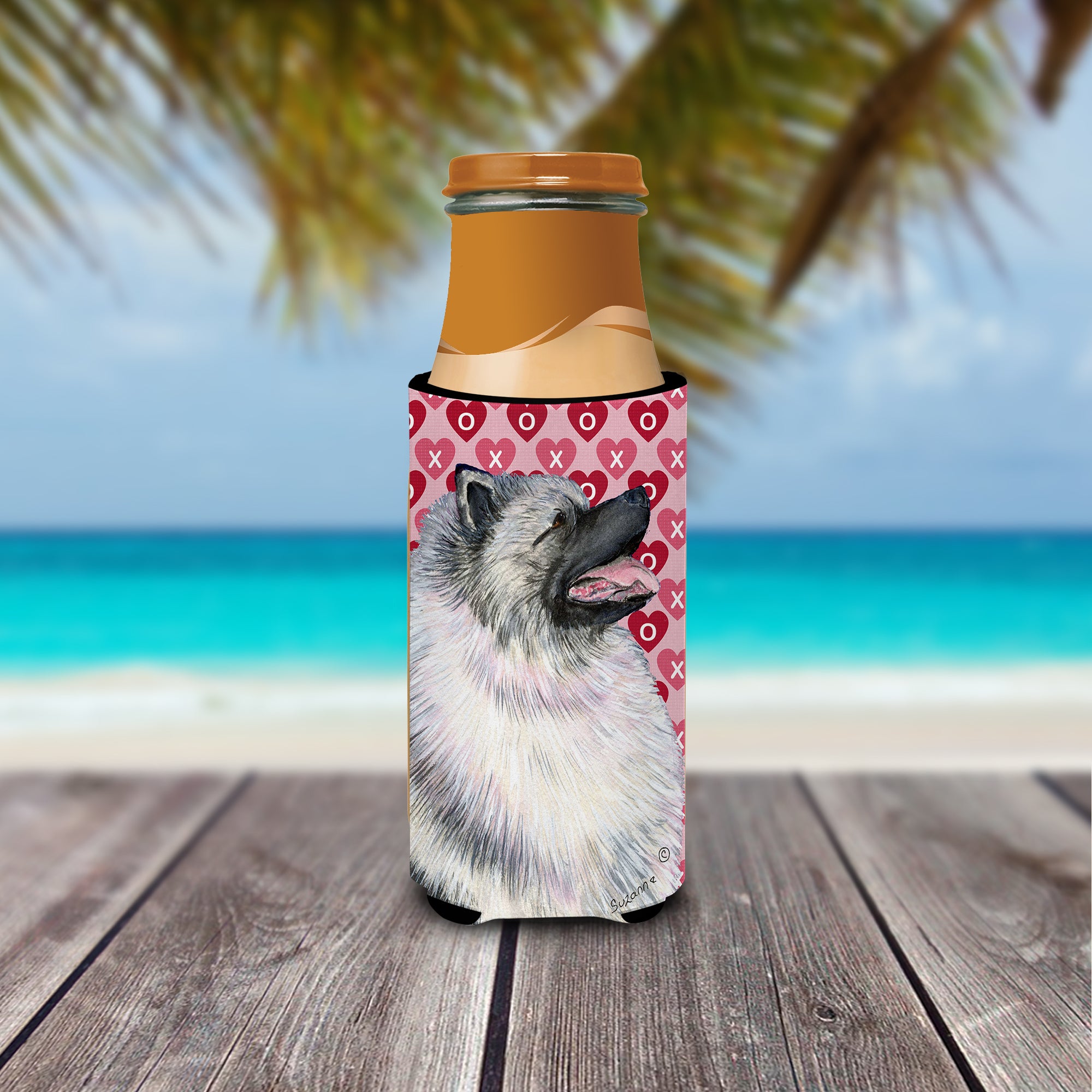 Keeshond Hearts Love and Valentine's Day Portrait Ultra Beverage Insulators for slim cans SS4488MUK