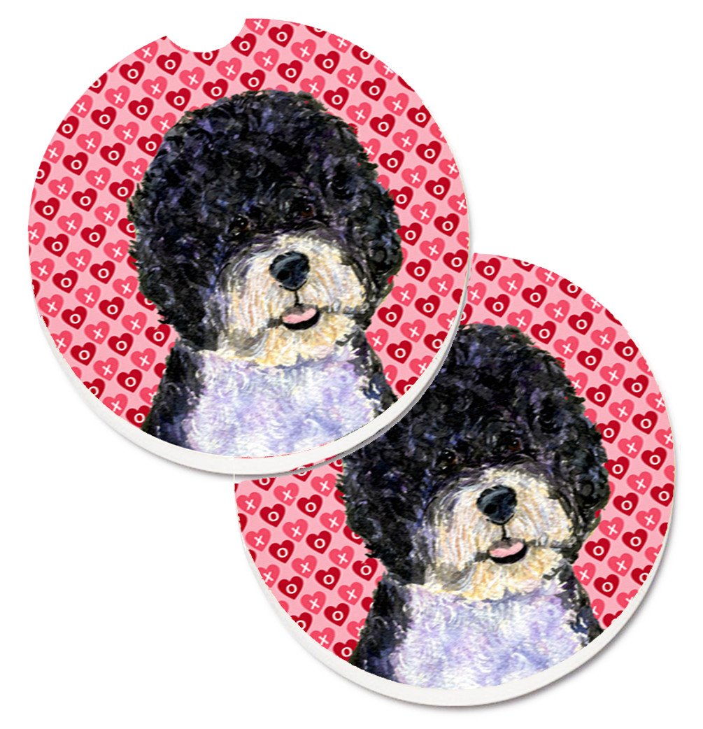 Portuguese Water Dog Hearts Love Valentine&#39;s Day Set of 2 Cup Holder Car Coasters SS4490CARC by Caroline&#39;s Treasures