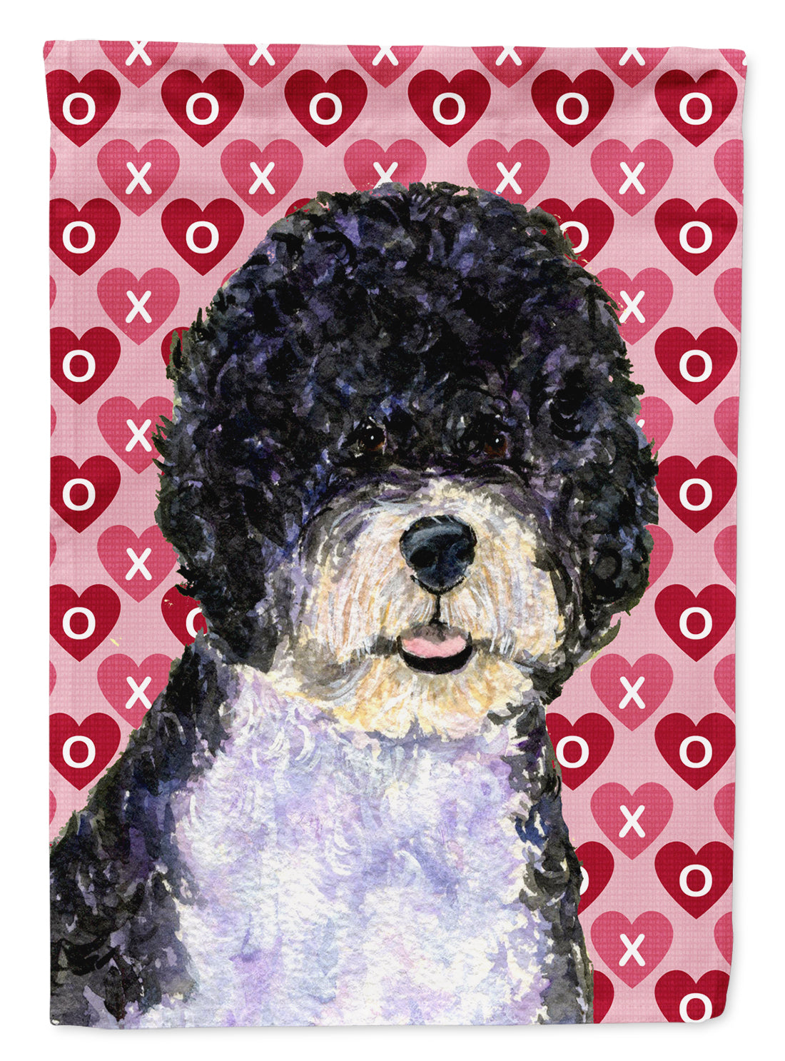 Portuguese Water Dog Hearts Love Valentine&#39;s Day Flag Garden Size.