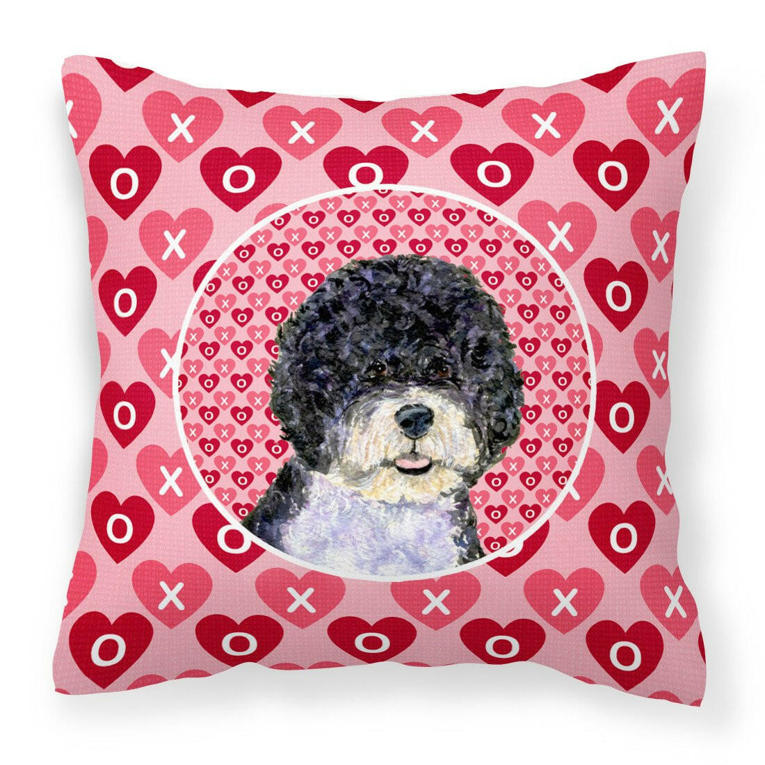 Portuguese Water Dog Hearts Love Valentine&#39;s Day Fabric Decorative Pillow SS4490PW1414 by Caroline&#39;s Treasures