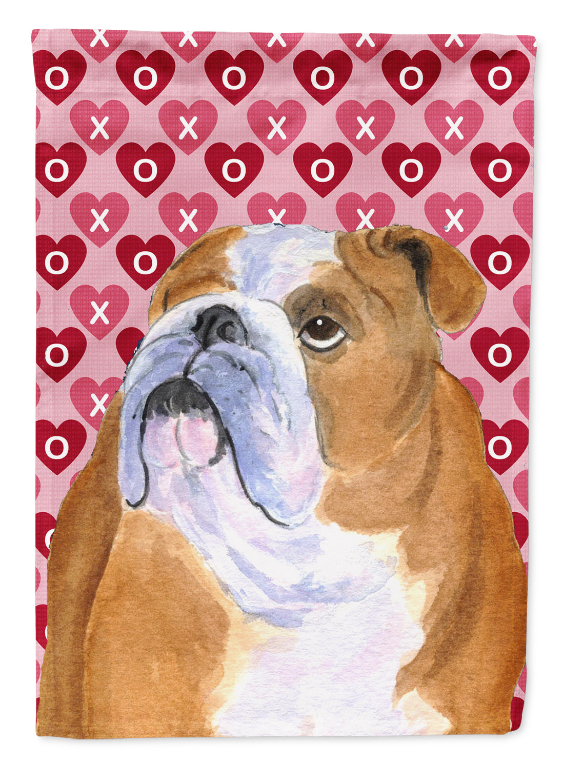 Bulldog English Hearts Love and Valentine&#39;s Day Portrait Flag Canvas House Size
