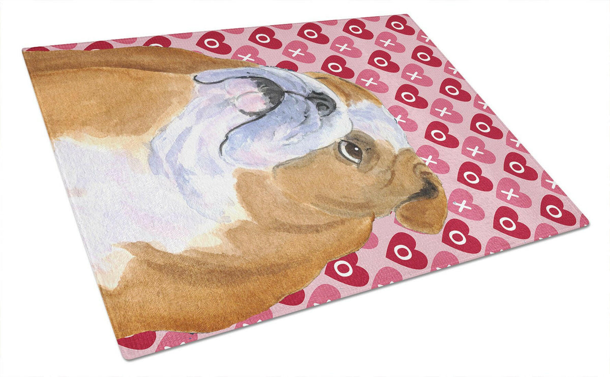 Bulldog English Hearts Love and Valentine&#39;s Day Glass Cutting Board Large by Caroline&#39;s Treasures