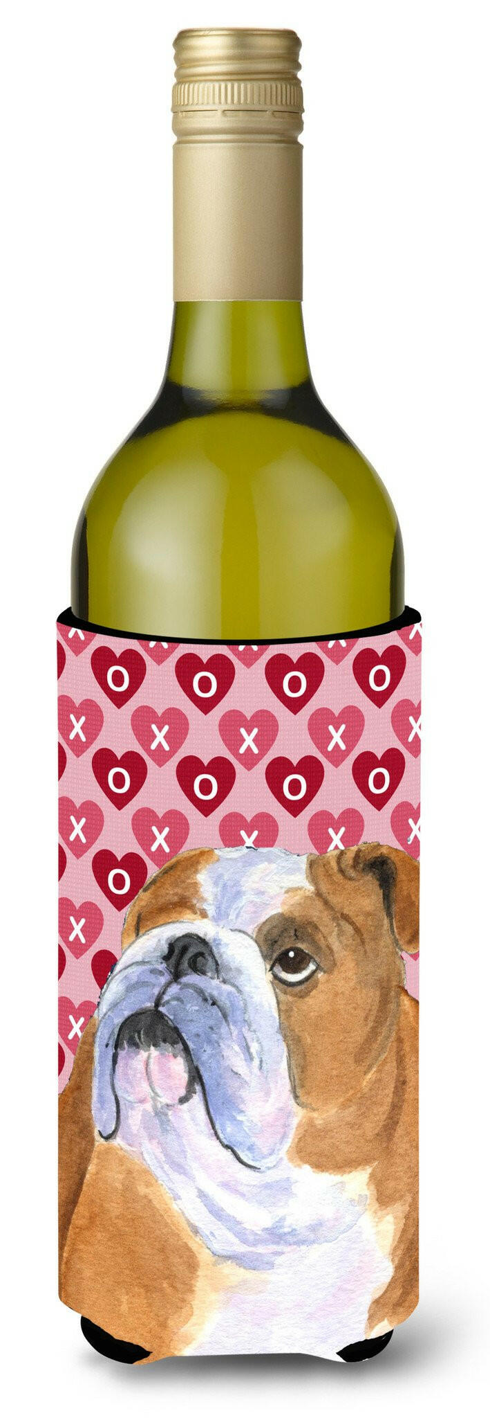 Bulldog English Hearts Love Valentine's Day Wine Bottle Beverage Insulator Beverage Insulator Hugger by Caroline's Treasures