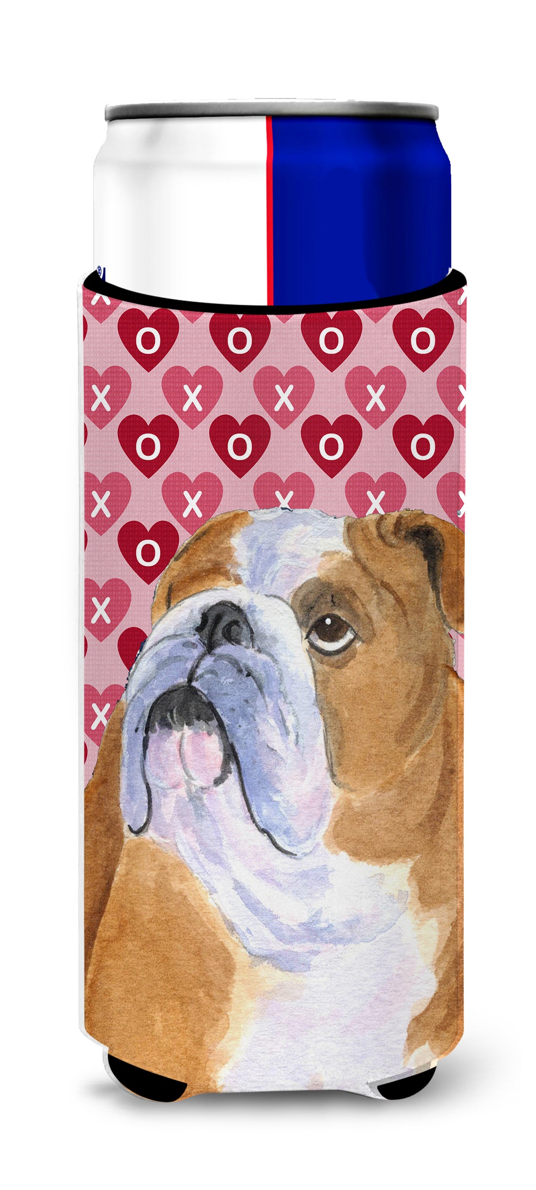Bulldog English Hearts Love Valentine&#39;s Day Ultra Beverage Insulators for slim cans SS4491MUK.