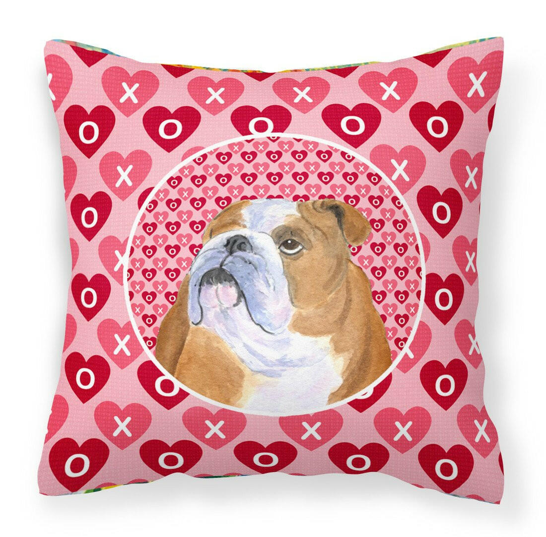 Bulldog English Hearts Love Valentine&#39;s Day Fabric Decorative Pillow SS4491PW1414 by Caroline&#39;s Treasures