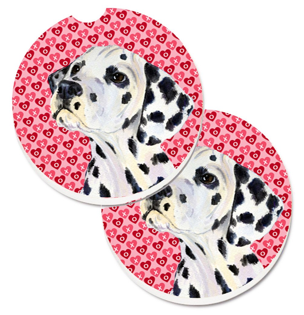 Dalmatian Hearts Love and Valentine&#39;s Day Portrait Set of 2 Cup Holder Car Coasters SS4492CARC by Caroline&#39;s Treasures