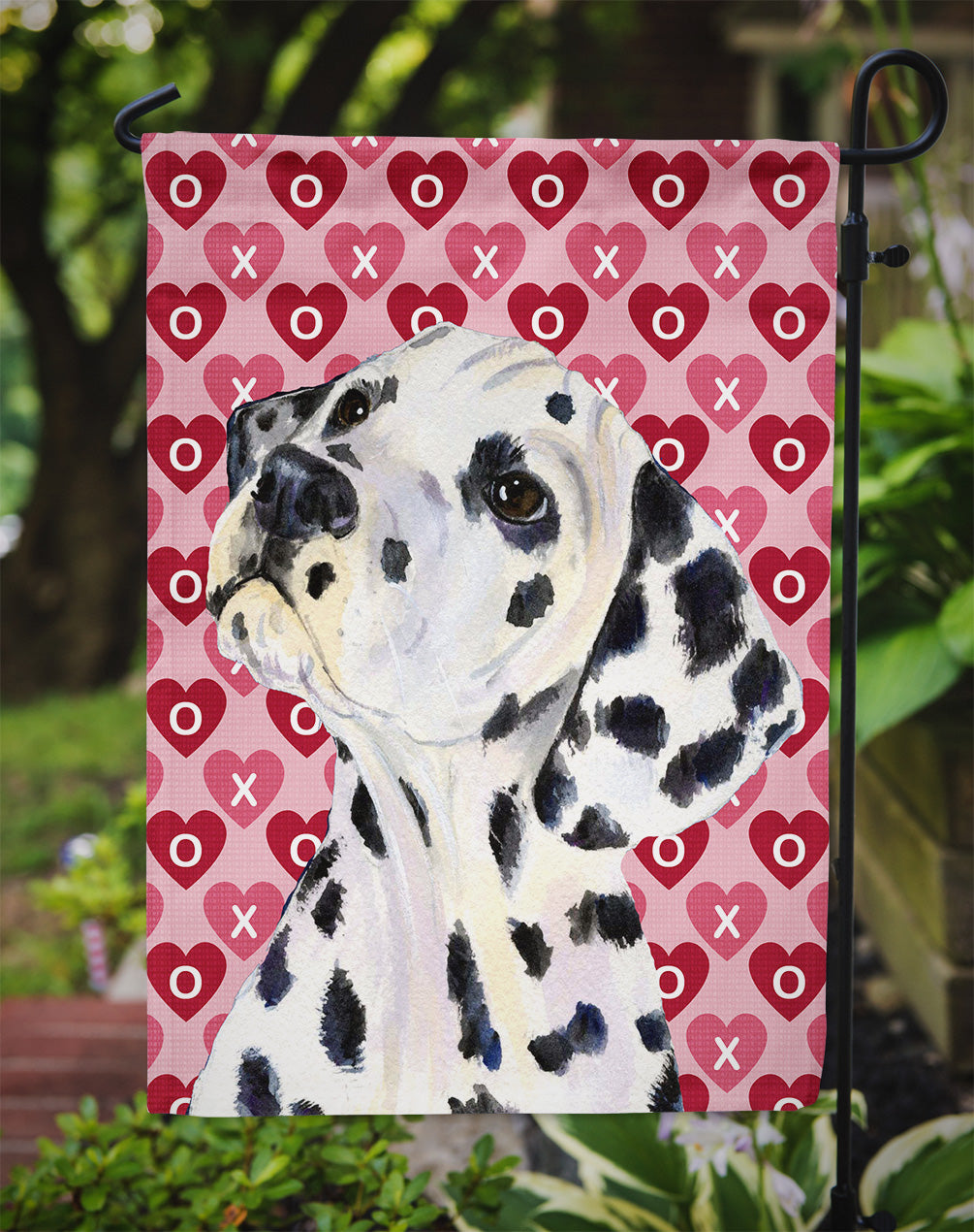 Dalmatian Hearts Love and Valentine's Day Portrait Flag Garden Size.