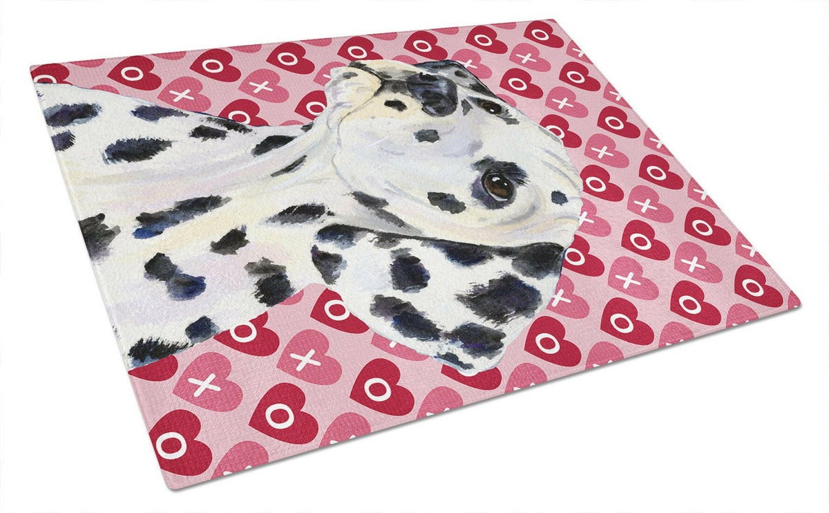Dalmatian Hearts Love and Valentine&#39;s Day Portrait Glass Cutting Board Large by Caroline&#39;s Treasures