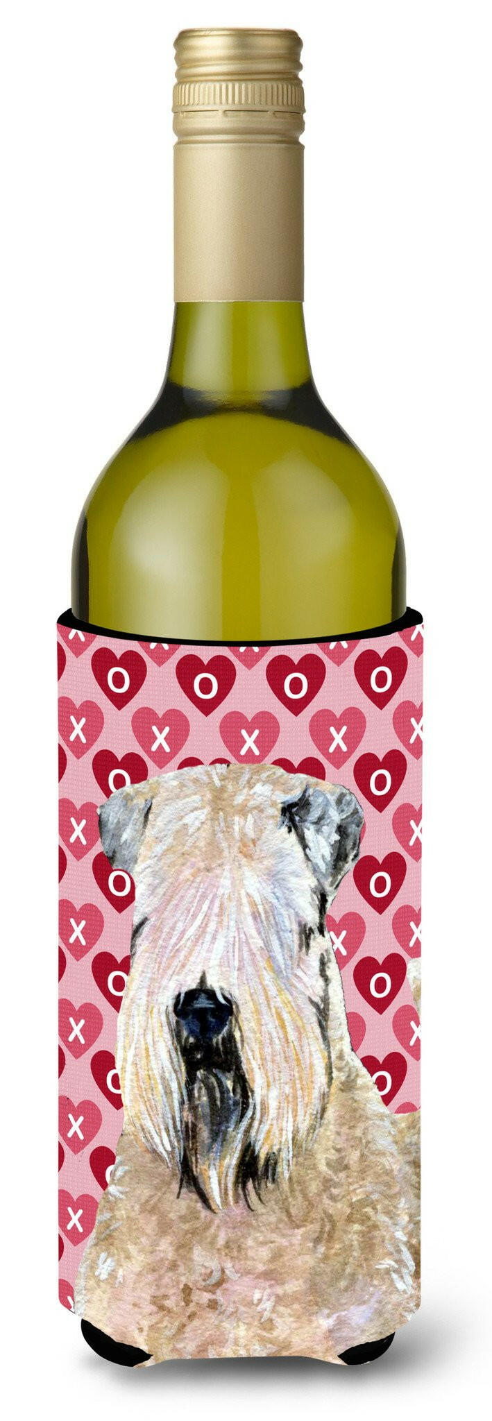 Wheaten Terrier Soft Coated Hearts Love Valentine&#39;s Wine Bottle Beverage Insulator Beverage Insulator Hugger by Caroline&#39;s Treasures