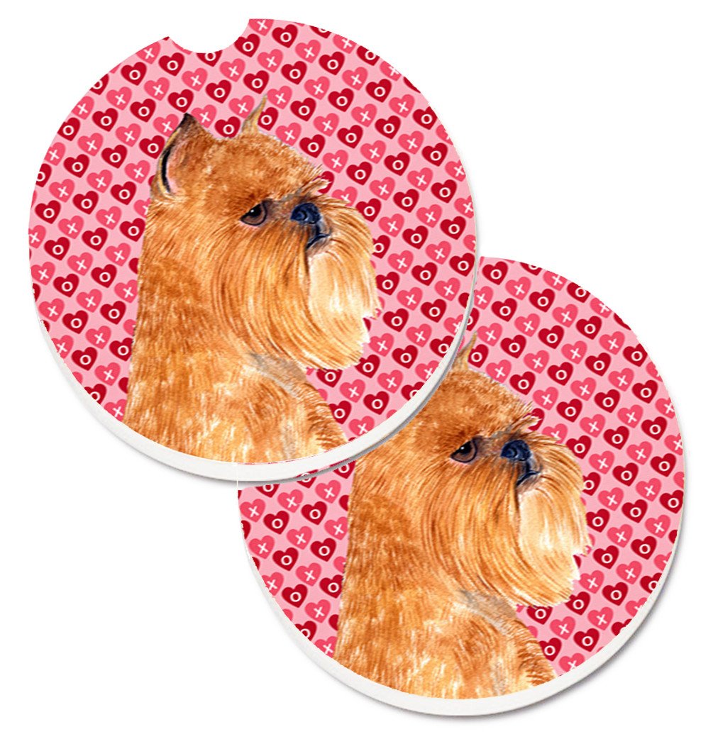 Brussels Griffon Hearts Love and Valentine&#39;s Day Portrait Set of 2 Cup Holder Car Coasters SS4494CARC by Caroline&#39;s Treasures
