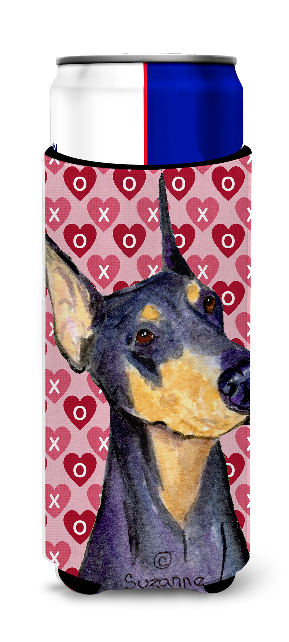 Doberman Hearts Love and Valentine&#39;s Day Portrait Ultra Beverage Insulators for slim cans SS4495MUK
