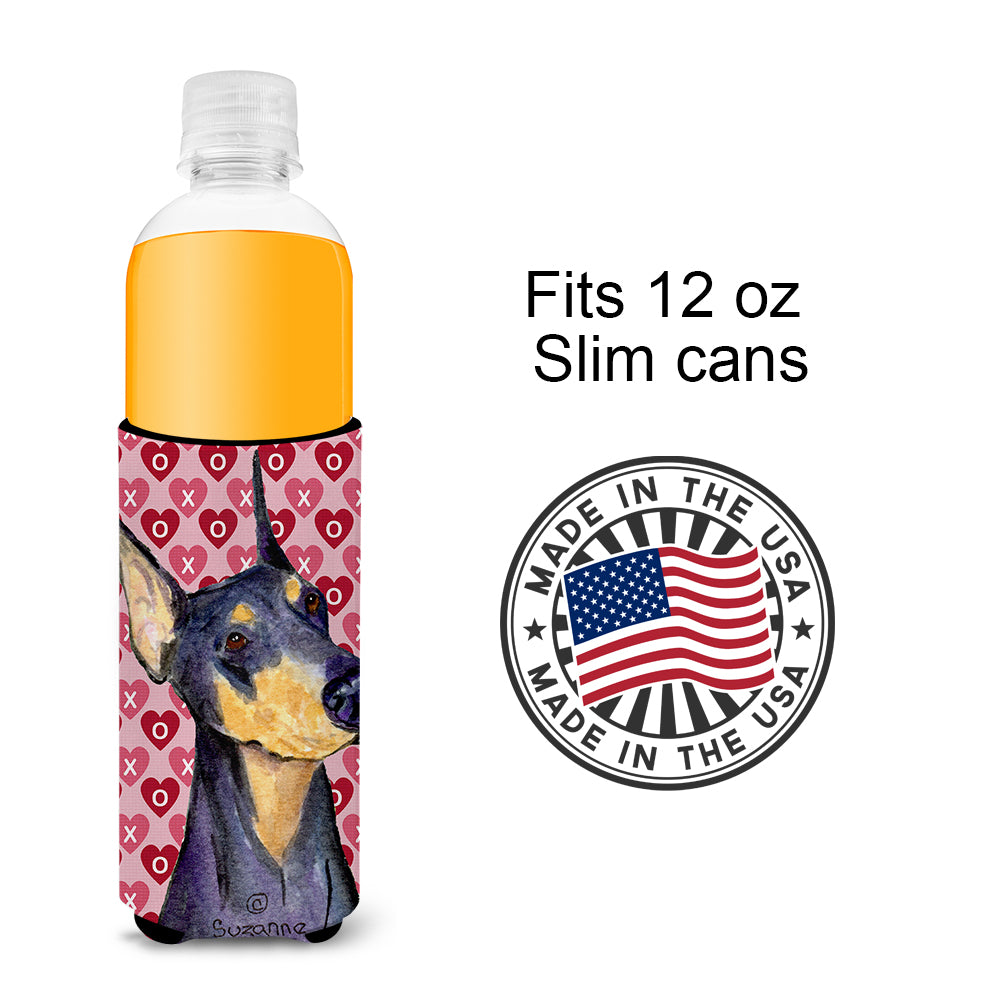 Doberman Hearts Love and Valentine's Day Portrait Ultra Beverage Insulators for slim cans SS4495MUK