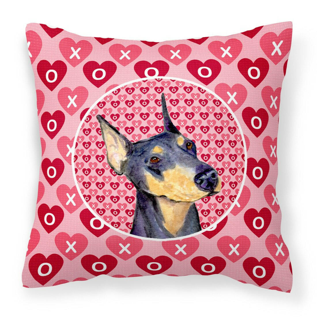 Doberman Hearts Love and Valentine&#39;s Day Portrait Fabric Decorative Pillow SS4495PW1414 by Caroline&#39;s Treasures