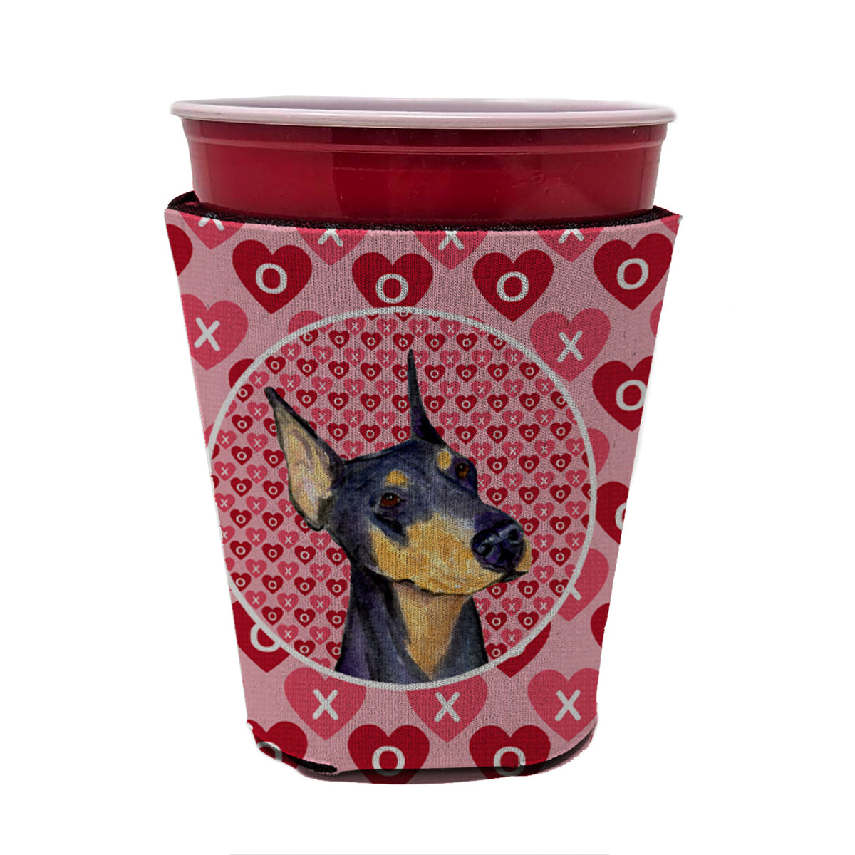 Doberman  Red Cup Beverage Insulator Hugger