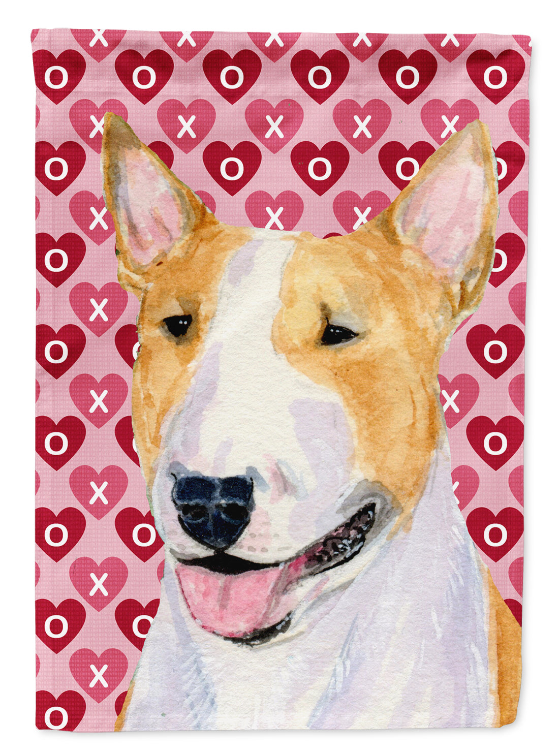 Bull Terrier Hearts Love and Valentine's Day Portrait Flag Garden Size.