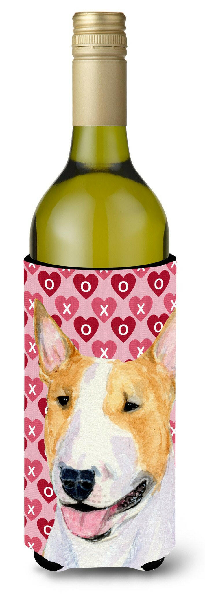 Bull Terrier Hearts Love and Valentine&#39;s Day Portrait Wine Bottle Beverage Insulator Beverage Insulator Hugger by Caroline&#39;s Treasures