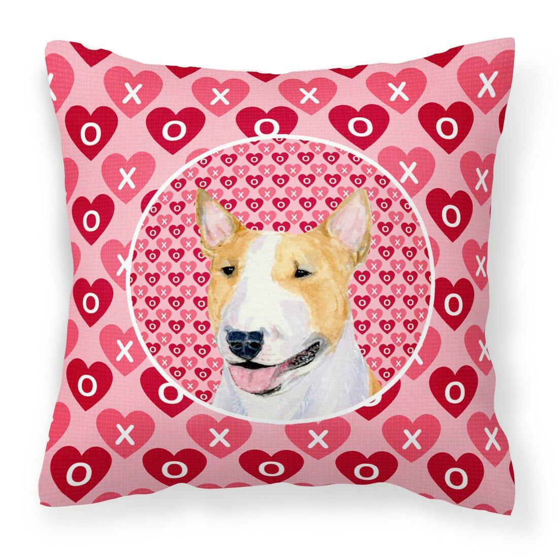 Bull Terrier Hearts Love and Valentine&#39;s Day Portrait Fabric Decorative Pillow SS4496PW1414 by Caroline&#39;s Treasures