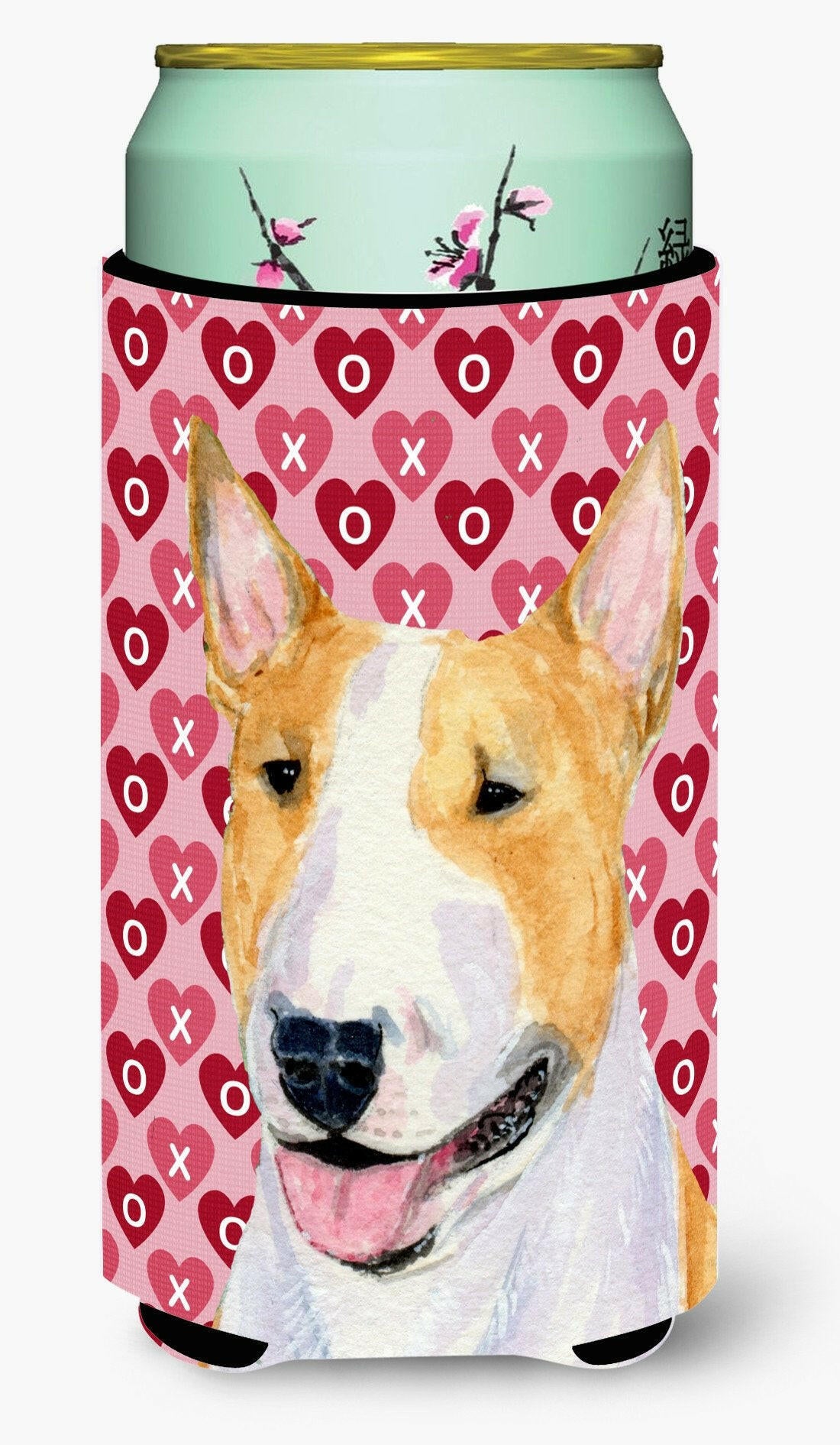 Bull Terrier Hearts Love and Valentine&#39;s Day Portrait  Tall Boy Beverage Insulator Beverage Insulator Hugger by Caroline&#39;s Treasures