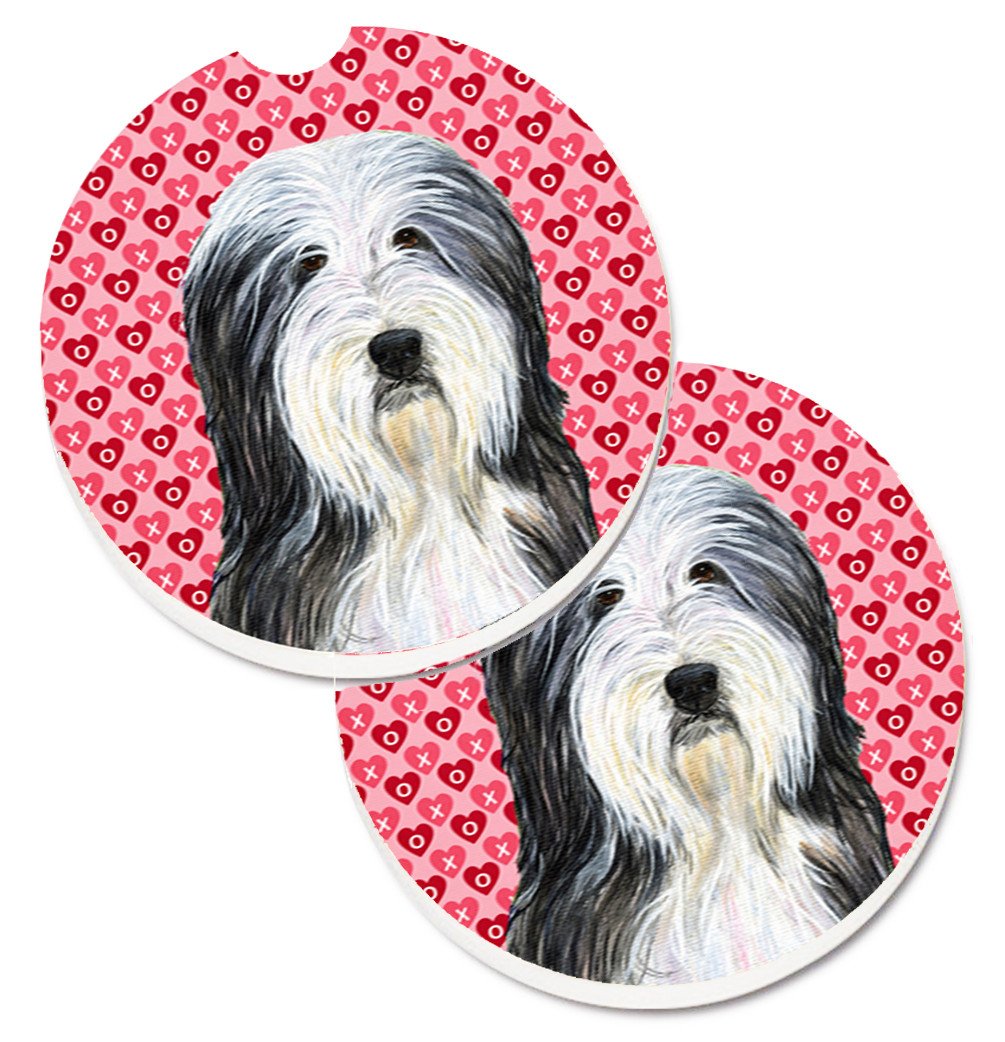 Bearded Collie Hearts Love and Valentine&#39;s Day Portrait Set of 2 Cup Holder Car Coasters SS4497CARC by Caroline&#39;s Treasures