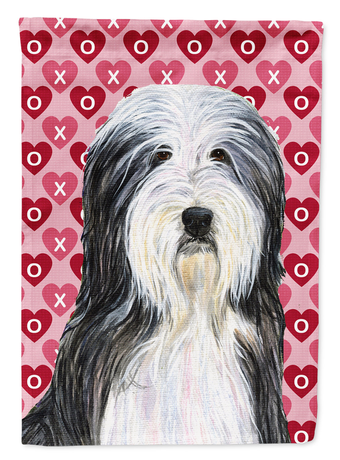 Bearded Collie Hearts Love and Valentine's Day Portrait Flag Garden Size.