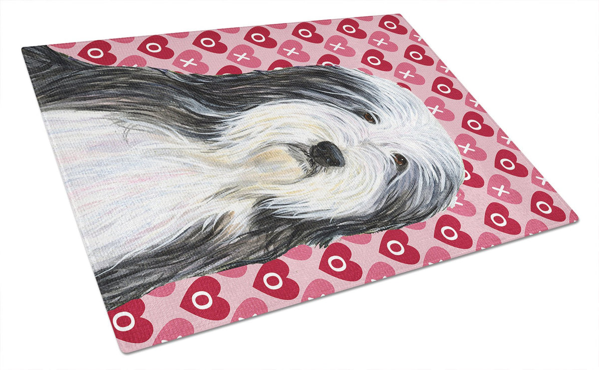 Bearded Collie Hearts Love and Valentine&#39;s Day Glass Cutting Board Large by Caroline&#39;s Treasures